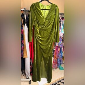 #56 Elegant Olive Green Velvet Dress Wedding formal Evening Gown